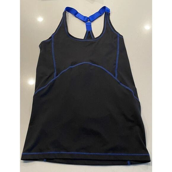 Gottex Tank Top Women’s Medium Black Blue Trim Draped Back Activewear Gym Run - Picture 1 of 9